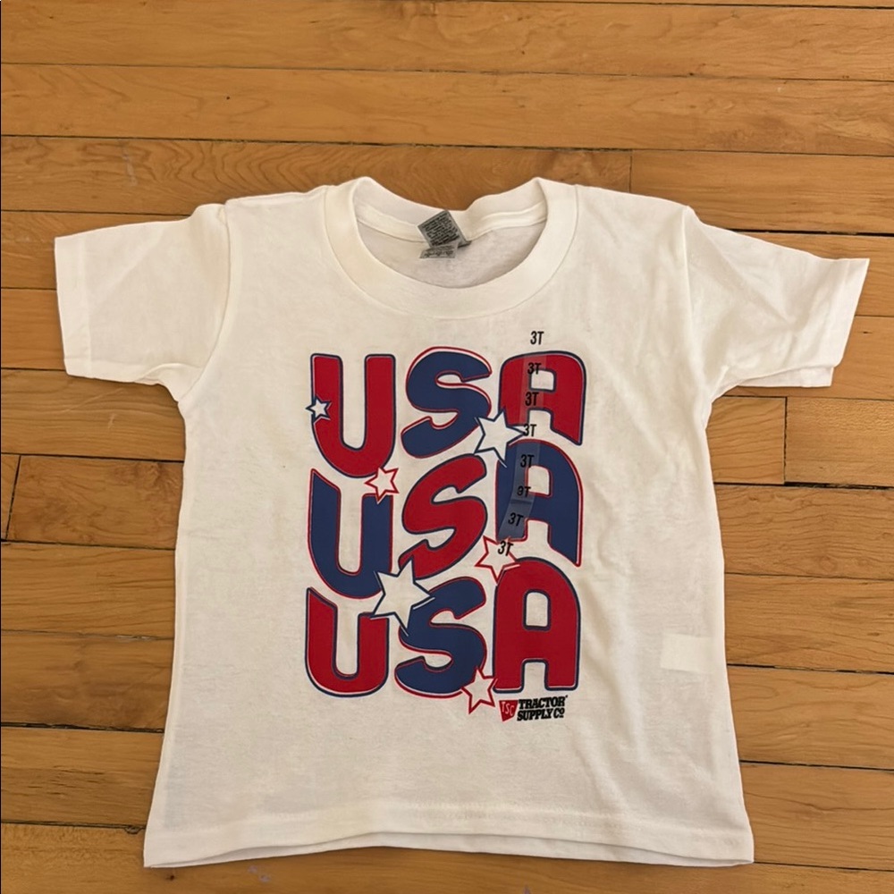 White and Red Short Sleeve Tee with USA Graphic